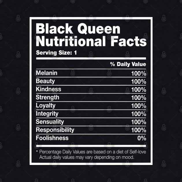 Black Queen Nutritional Facts Black History Month T-shirt by BadDesignCo